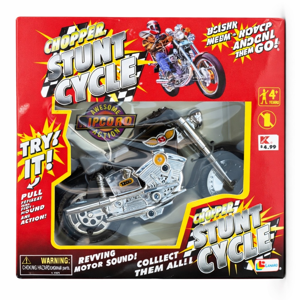 Vintage Lanard Chopper Stunt Cycle Ripcord Motorcycle Toy‎ NIB
